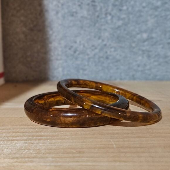 Boutique Retro Vintage-Style Tortoiseshell-Look Lucite Bangles ~ Casual - Picture 2 of 8